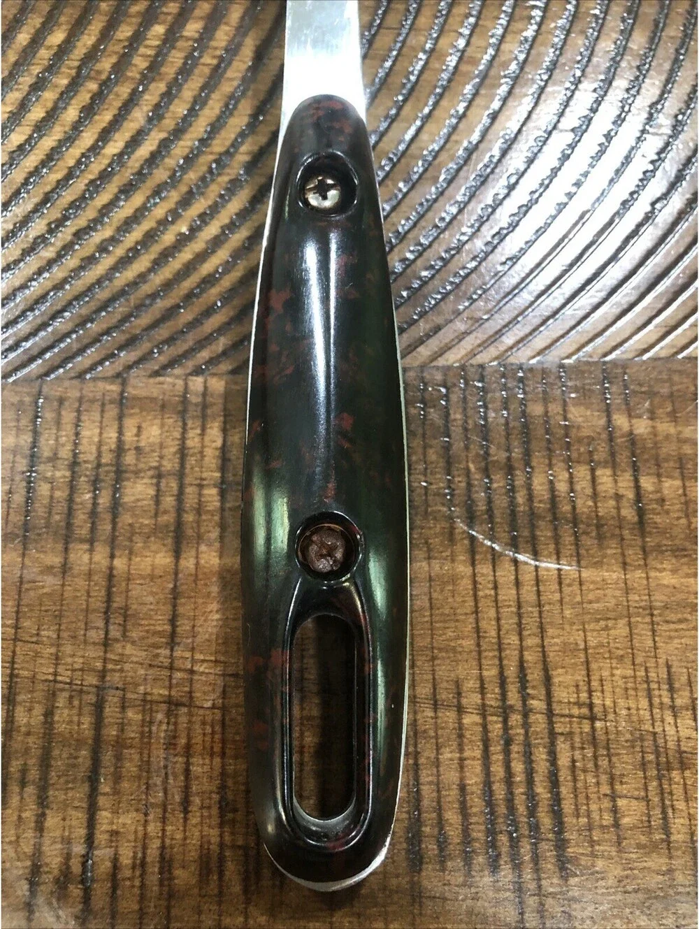 Vtg 14” Stainless Steel Slotted Serving Spoon Faux Tortoiseshell/ Marbled Handle